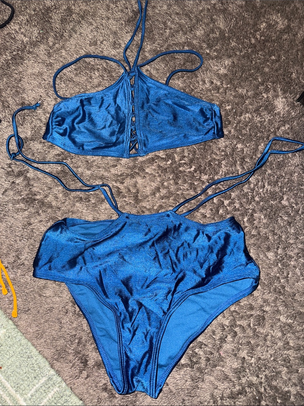 🪁🛼🏝️NOBO Shiny Royal Blue Two-Piece High-Waist Bikini